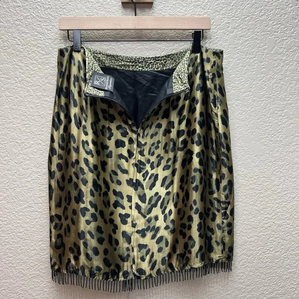 Russell Scott Women’s Sz 12 Animal Print Stretch Knee Length Leopard Skirt - Picture 8 of 10